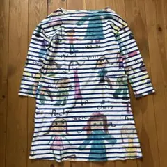 デニム&ダンガリー　落書きボーダーワンピース　青　130cm