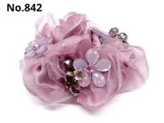 ハンドメイド お花 シュシュ ヘアゴム フラワー ビーズ ピンク842