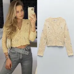 ✨️新品未使用✨️ ZARA 花柄カーディガン 黄色