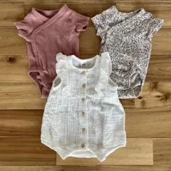 【美品】H&Mラップボディスーツ2枚& コットンモスリンロンパーススーツ