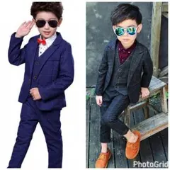 【売れ筋♪】3点セット キッズ フォーマル スーツ チェック柄 10