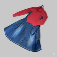 sacai 赤ニット ドッキング デニム長袖ワンピース サイズ1 M〜L