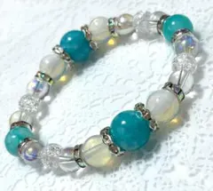 大粒12㎜玉グリーンアマゾナイト　ホワイトオパール　パワーストーンブレスレット