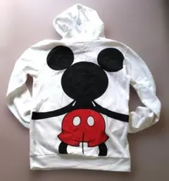 ミッキーマウス フード付パーカー bros 白 メンズ 丈66cm 薄地 中古品