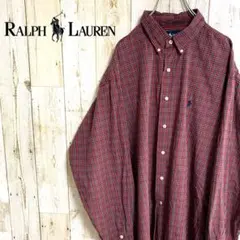 【レア】ラルフローレン☆ワンポイントロゴ刺繍 ピンチェックBDシャツ XL