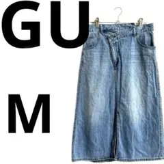 GU デニムアシンメトリーウエストミディスカートYT+E ブルーM