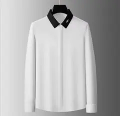 【フォロー割】モノトーン カラーシャツ 長袖 黒襟 ホワイト ドレスシャツ風