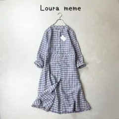 ロワズィール リネン混 チェック フリルデザイン ドルマンスリーブ 