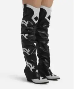 ウエスタン　サイハイ　ロングブーツ　ブラック　レザー　グリッター