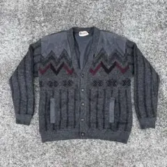 90s カーディガン デザイン y2k チェック ペイズリー 古着 ストリート