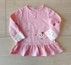 極美品　ミキハウス チュニック ペプラム 長袖　フレア うさこちゃん　ピンク90