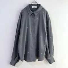 5203 BONLECILL noir パール付きブラウス　長袖　ブルグレー