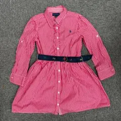 A4.RALPH LAUREN ベルト付ピンクストライプシャツワンピース 120