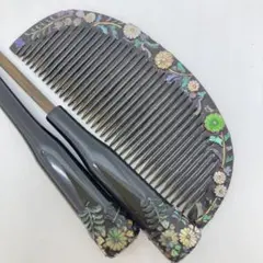 092002 アンティーク　本漆螺鈿　菊七宝焼き　櫛笄　かんざし