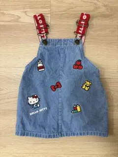 futafuta フタフタ ハローキティ デニム ジャンパースカート ワッペン