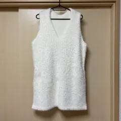 しまむら シャギーニット ニットベスト 白 アイボリー Lサイズ