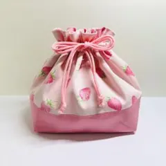 お弁当袋　大きいいちご　ハンドメイド　ピンク　いちご　巾着袋　【958】