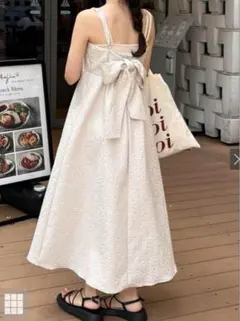 バックリボンふくれジャガードフレアキャミワンピース gc211