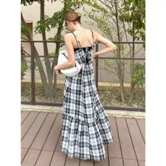 【WEB限定】アングリッド　チェックキャミワンピース（F）黒白
