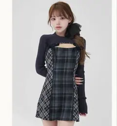 darich ダーリッチ ニットボレロダブルチェックミニワンピース ネイビー