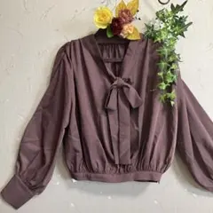 【新品】GRL ボウタイ ブラウス ロングカフス M きれいめ くすみピンク 春