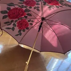 バラ柄 長傘 えんじ色系　雨傘