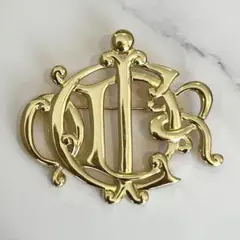 Dior ゴールド 旧ロゴ ブローチ 美品