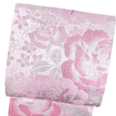 未着用　袋帯　洗える着物　振袖帯　薔薇　花模様　着物　092b