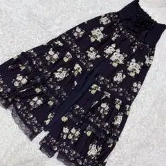 花柄　２way　ワンピース ロング スカート 編み上げ　フレア　ハイウエスト