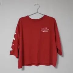 ミッキーマウス ロゴプリント 7分袖Tシャツ レッド