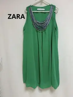 ZARA  グリーン　ワンピース　Ｌサイズ　バルーンワンピース