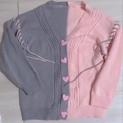 地雷系バイカラー長袖ニットカーディガン