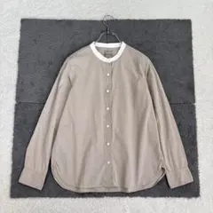 無印良品【L】ベージュ バンドカラー クレリック長袖シャツ 綿100% 春秋のサムネイル