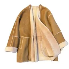 ★極美品★ 80年代 本革 リアル ムートン コート ベージュ M