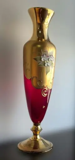 ヴェネチアンガラス 花瓶 レッド 金彩1輪ざし - メルカリ