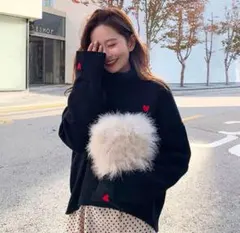 ニットセーターハイネックハート柄