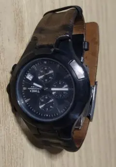 TIMEX クロノグラフ ブラックレザー腕時計