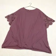 ＊noannu【5L】半袖カットソー 袖レース 花柄刺繍 大きめサイズ