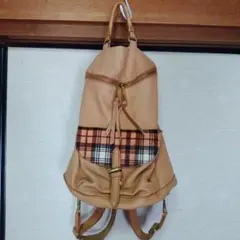 perche ベージュ レザー リュック チェック柄ハラコデザインのサムネイル