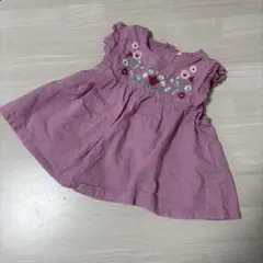 西松屋 トップス 花柄 刺繍 フリル袖 ピンク 80