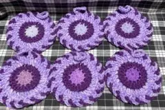 ハンドメイド 手編み 抗菌防臭アクリル毛糸たわしコースター6枚 ハロウィンカラー