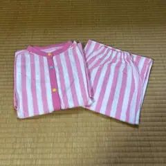 【Mサイズ】パジャマ上下セット ストライプ柄 白 ピンク色