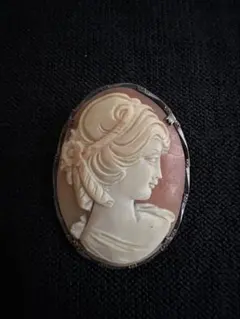 シェルカメオ シルバー （800刻印）ブローチ兼ペンダント2way 女性横顔