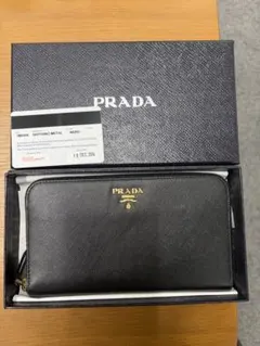 超美品プラダサフィアーノ メタル ラウンドファスナー1M0506 NERO