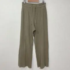 ユニクロ　リブ編み　ワイドパンツ　オリーブ色　【Ｌ】　ゴムウエスト