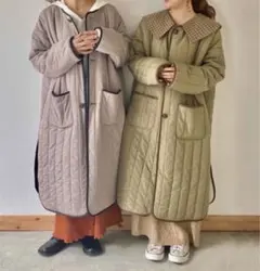 美品 Crisp リバーシブルボアキルティングコート カーキ