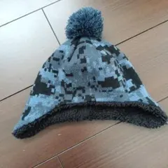 EDWIN ポンポン付き　ブルー迷彩　ニット帽　キッズ　52〜54cm