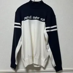 アンパスィ　ニット　メンズゴルフウェア　 ホワイト／ネイビー　サイズM 袖裏付き