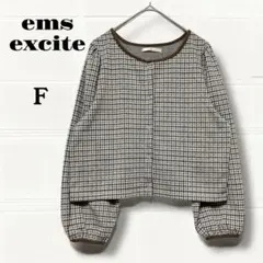 エムズエキサイト パイピングチェック柄カットソー　バルーンスリーブ F 秋冬