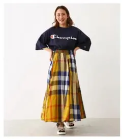 ロデオクラウンズワイドボウル ビッグチェックスカート 柄イエロー